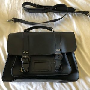 Black faux leather messenger bag